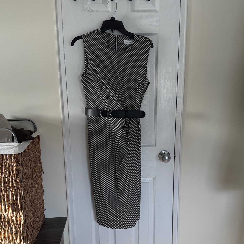 Calvin Klein Black and White Polka Dot Midi Dress
